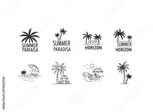 Summer beach and palm tree icons with text