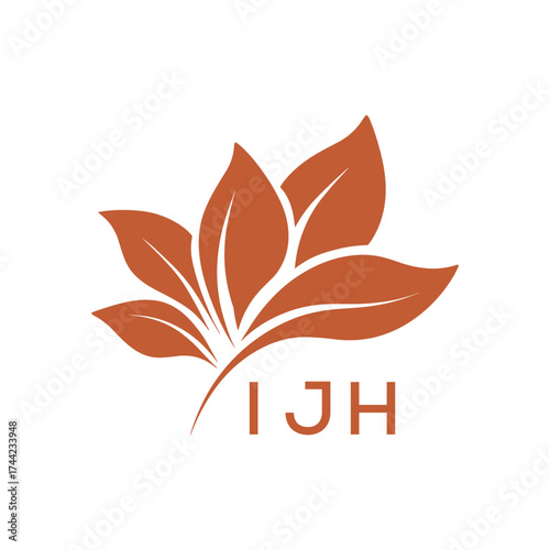 Botanical Nature Logo with Leaves in Brown, IJH Later Logo, Elegant Plant Emblem with Typography, 

IJH leaf logo, IJH minimalist logo, IJH nature logo, IJH  botanical design, IJH  floral emblem, IJH 
