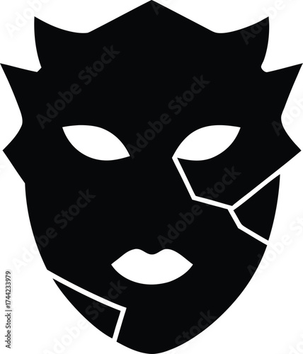 Torn face mask silhouette vector art illustration