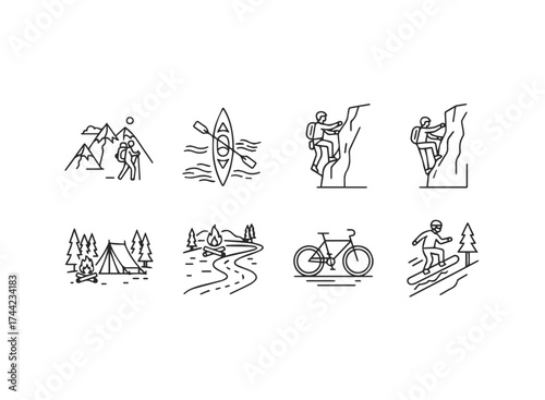 Collection of outdoor adventure and activity icons