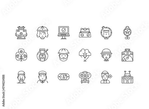 Set of diverse outline icons representing people and objects
