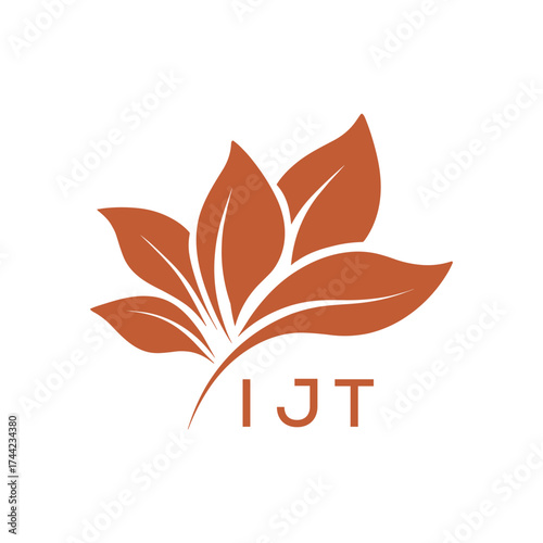 Botanical Nature Logo with Leaves in Brown, IJT Later Logo, Abstract Floral Logo for Natural Products
