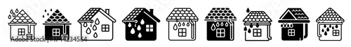 Collection of stylized houses with various roof water dripping