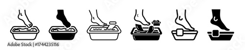 Foot bath icons showing different steps and products