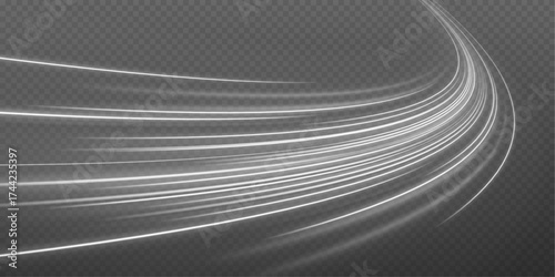 Vector illustration of realistic snowstorm and wind swirls in white curves and spirals. The transparent background highlights the swirling motion and cold atmosphere. Ideal for weather reports and win