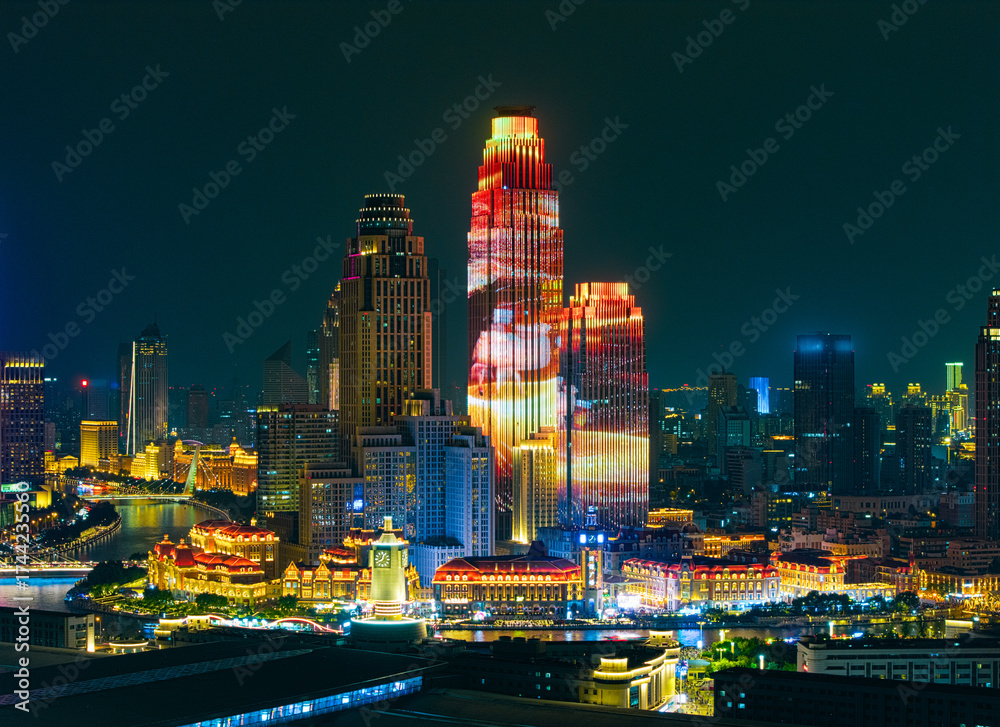 Obraz premium Night view of Haihe River in Tianjin
