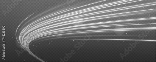 Realistic white snowstorm swirls and wind vortex spirals on a transparent vector background. The flowing curves and waves create a dynamic winter atmosphere. Perfect for weather or seasonal designs.