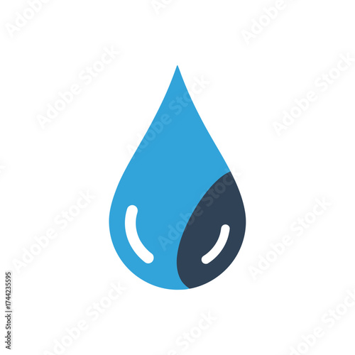 A vibrant blue water droplet with a gradient effect, representing purity and fluidity
