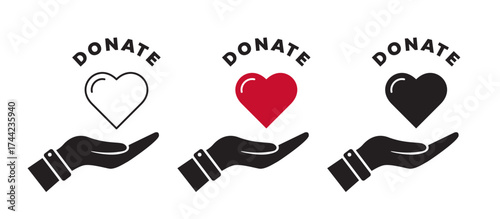 Donate icons. Donation symbol. Charity and volunteer concept