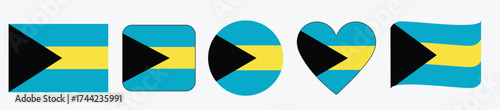 "Vector illustration of the Bahamian national flag with distinctive aquamarine, gold, and black colors – ideal for creative use.