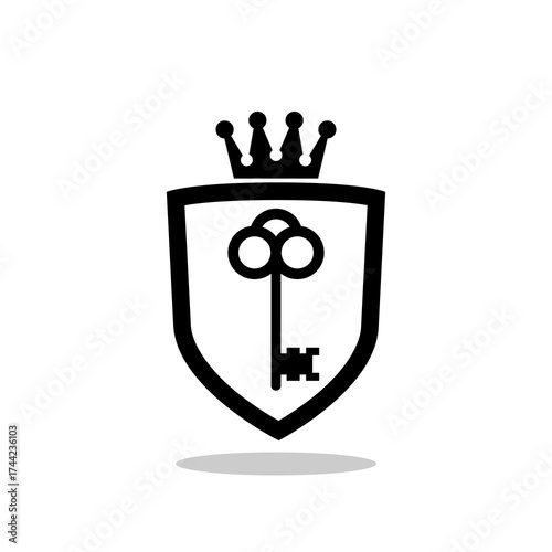 Shield key logo design with shadow
