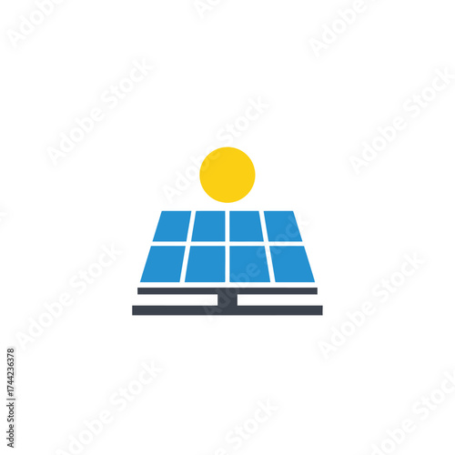 Solar panel icon on white background symbolizing clean energy and sustainability