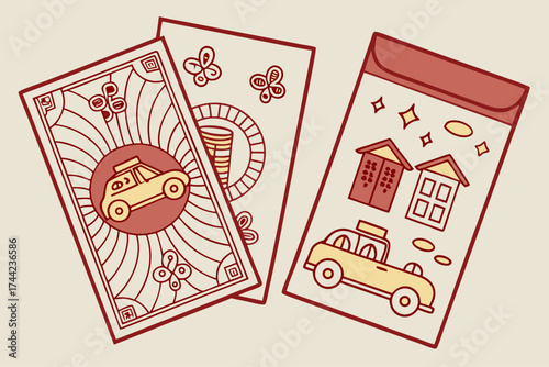 Retro joss paper designs with vintage aesthetic and floral elements