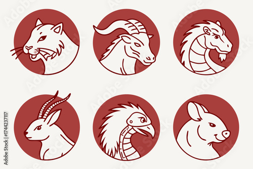 Minimalist zodiac animal icons set for astrology and celestial themes
