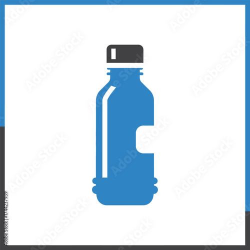 Minimalist vector icon of a blue plastic bottle, symbolizing hydration, refreshment, and eco-friendly concepts