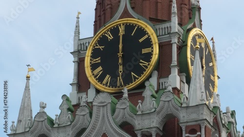 The Spasskaya Tower Clock Strikes the Hour. Hourly Strike on Spasskaya Tower