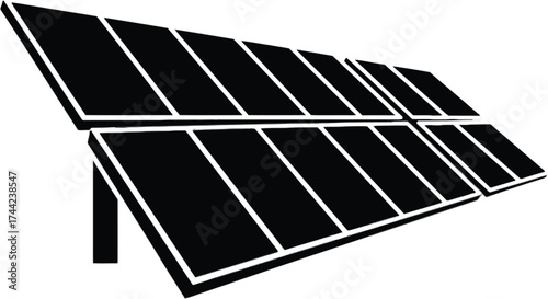 Vector art of black and white illustration of a solar panel installation, showcasing green energy and ecofriendly technology