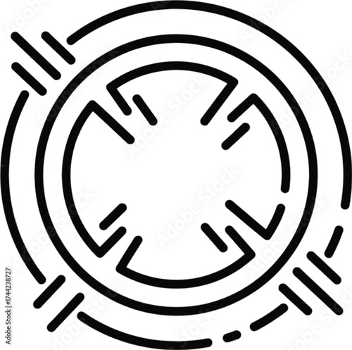 Vector art of black and white line art illustration of a gas stove burner, showcasing its circular design and flame control