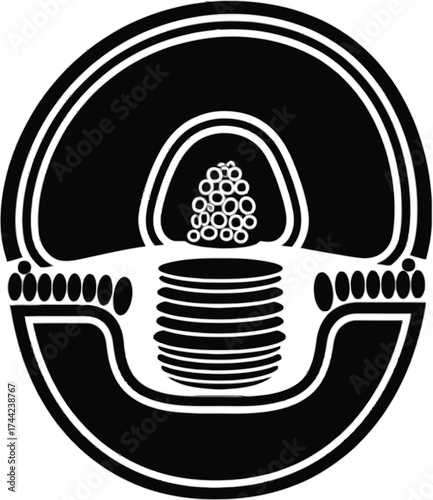 Vector art of black and white illustration of a trilobite fossil, showcasing its unique segmented body and ancient origins