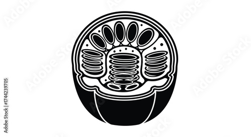 Illustration of a chloroplast, showcasing its structure and function in a simple, clean, and minimalist style