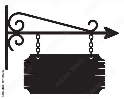 Vintage hanging signboard vector with ornate iron bracket