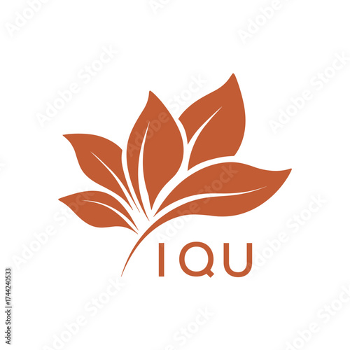 Botanical Nature Logo with Leaves in Brown, IQU Later Logo, Abstract Floral Logo for Natural Products
