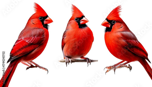 Wildlife bird set cardinal perched natural pose isolated on transparent background PNG