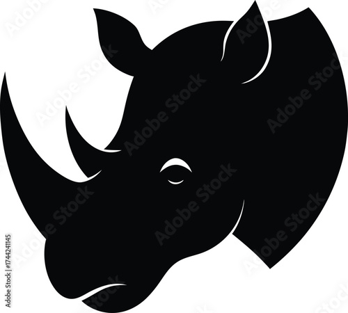 A funny cartoon illustration of a black rhino head vector with a wild animal design symbol