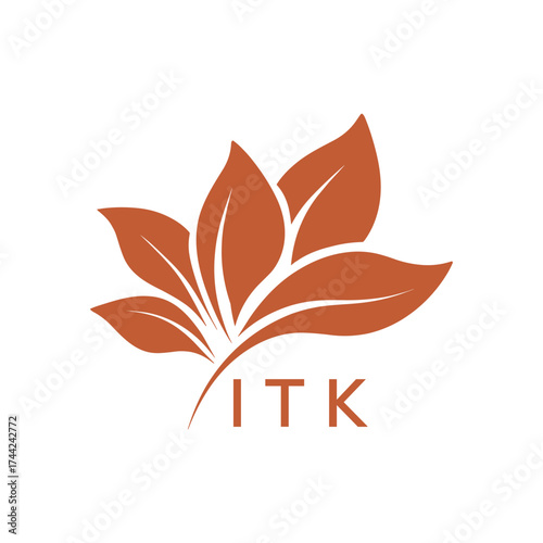 Botanical Nature Logo with Leaves in Brown, ITK Later Logo, Elegant Plant Emblem with Typography, 
