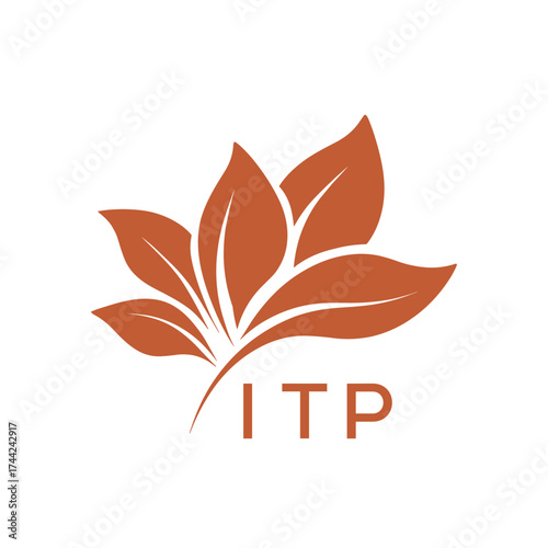 Botanical Nature Logo with Leaves in Brown, ITP Later Logo, Elegant Plant Emblem with Typography, 

