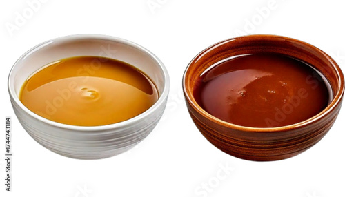 Bowl of brown liquid bundle two variations isolated on transparent background PNG