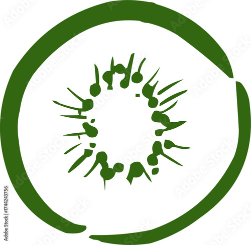 Hand drawn fruit . Ink logo,  icon. Vector illustration. Kiwi 