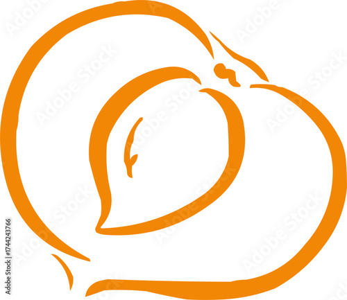 Hand drawn fruit . Ink logo,  icon. Vector illustration.  Peach 