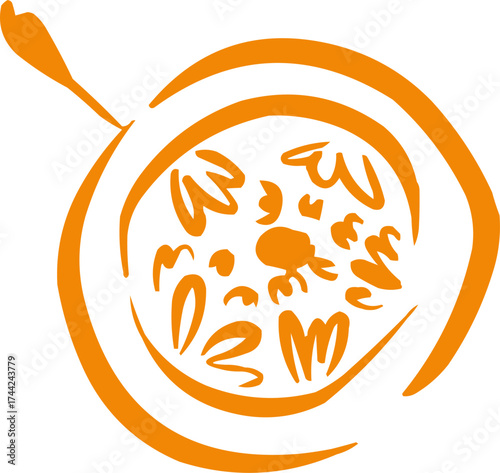 Hand drawn fruit . Ink logo,  icon. Vector illustration. Passion fruit 