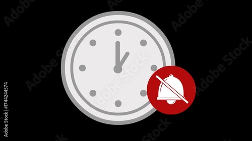 video animation clock with locked bell symbol, in moment of silence concept icon, on a transparent background with alpha channel set to zero