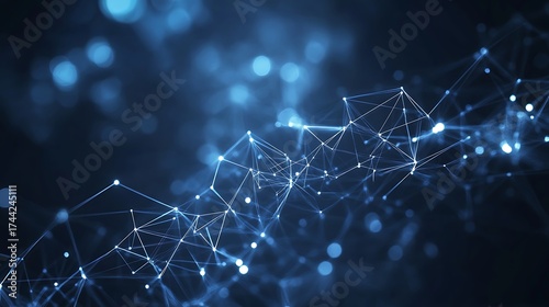 Abstract blue glowing network of connections and nodes in digital space