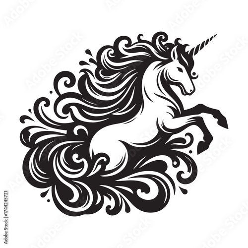unicorn silhouette vector set