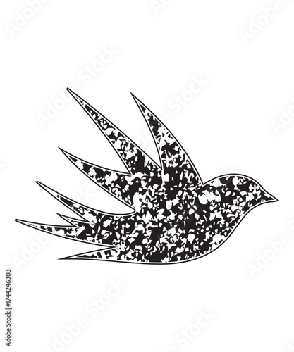 Grunge Bird Silhouette Vector Flying Icon.
