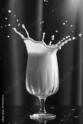 Showcasing milk splashes in elegant glass with striking contrasts