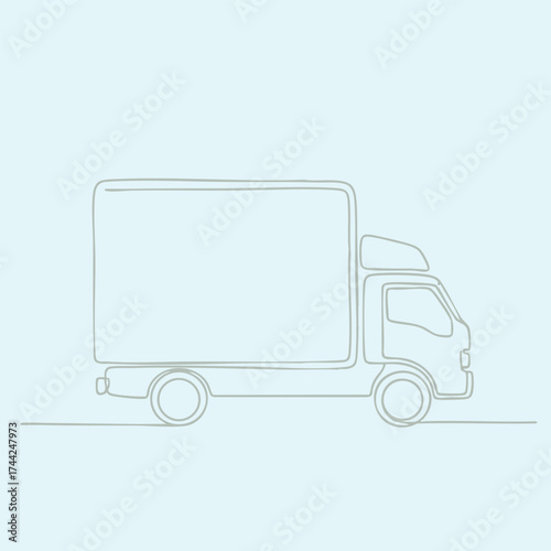 Minimalist line drawing of a delivery truck on a light blue emphasizing simplicity and modern design
