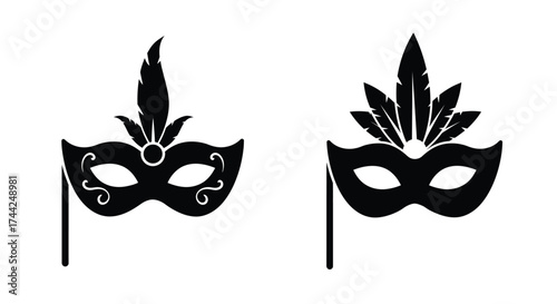 Elegant black masks with feather details ideal for masquerade or costume events