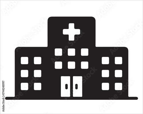 Modern hospital building vector icon with medical cross