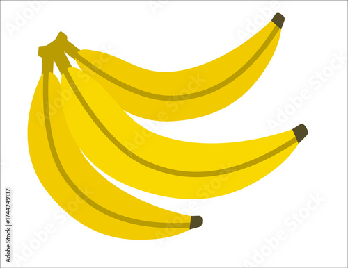 Bananas vector illustration. Flat style bunch of ripe yellow bananas with simple shading. Bright and minimal design for food, kitchen, or tropical-themed projects.
