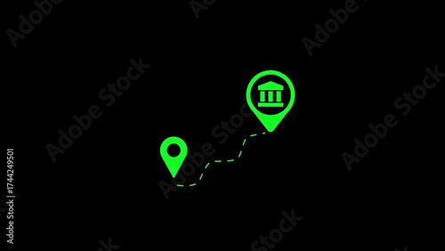 Free Download Green map pin icons showing route to bank on black background location destination - GFXLoad