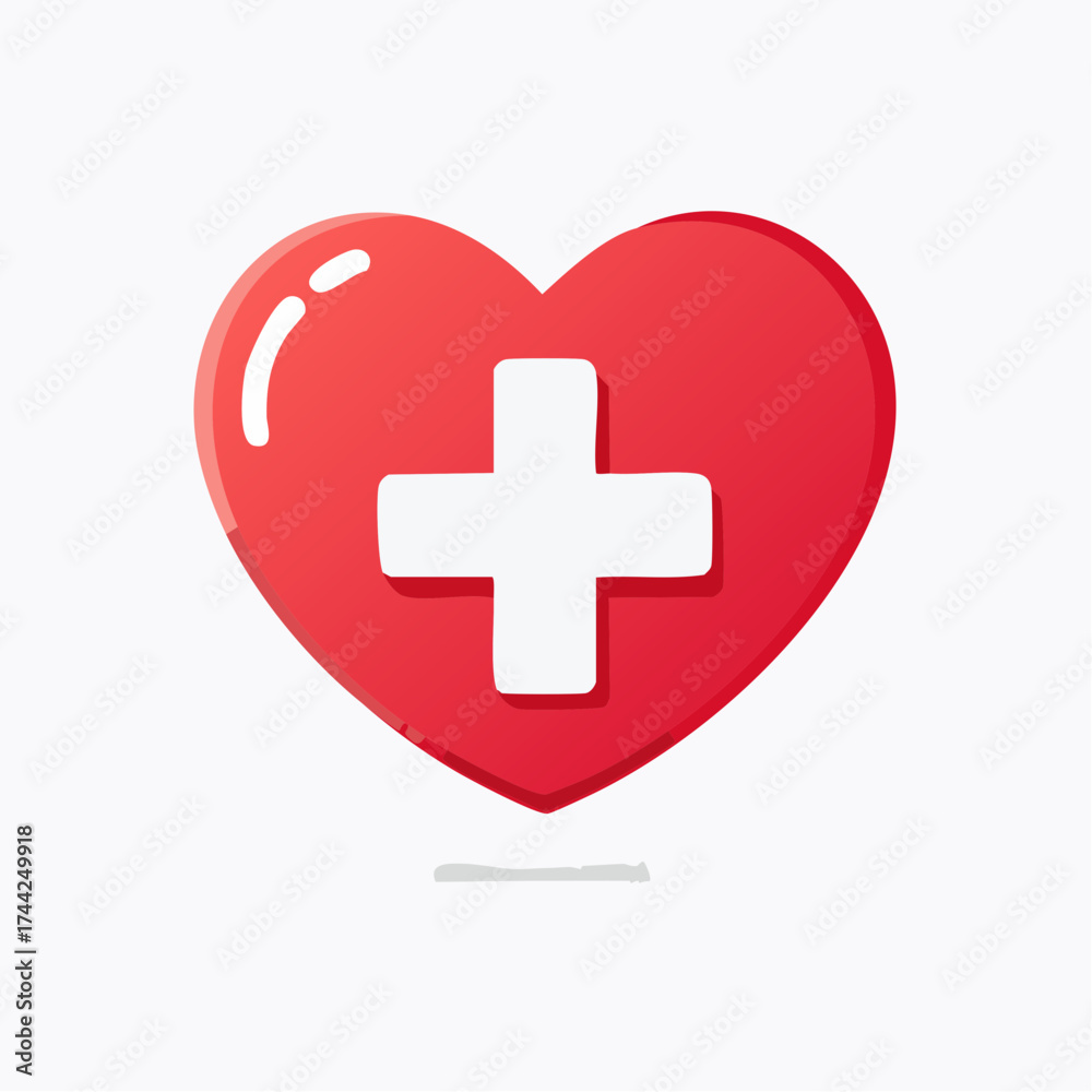 Fototapeta premium A heart-shaped logo featuring a blue cross, representing healthcare and wellness.