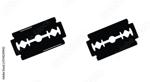 Two black razor blades depicted in a simple graphic illustration style
