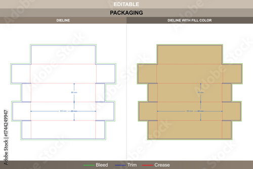Custom dimensions cartons easy dieline, printable packaging layout with fold guidance and detailed die line for simple, efficient shipping and retail presentation
