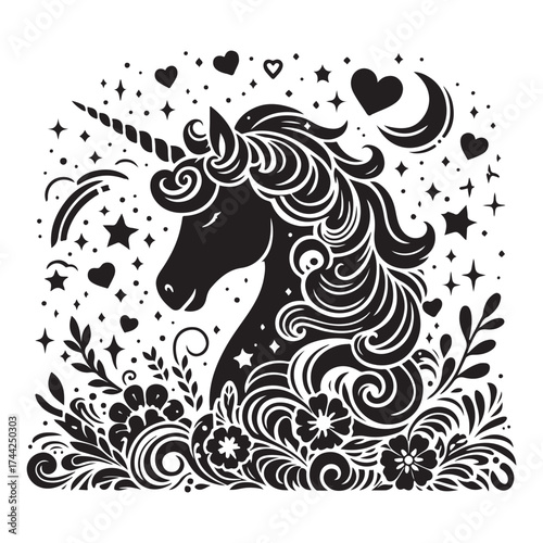 unicorn silhouette vector set