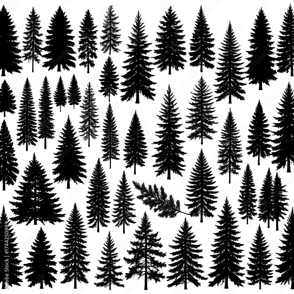 Fototapeta premium Dark forest illustration with many evergreen trees