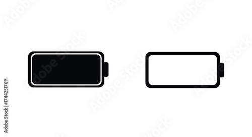Two battery icons depicting full and empty charge levels shown clearly